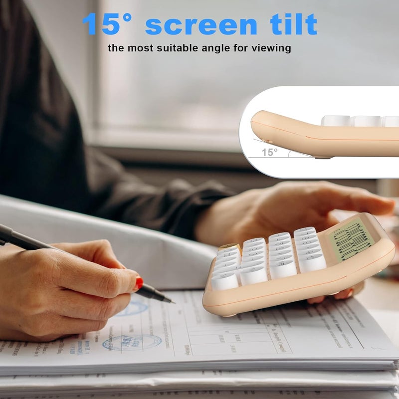 Decklit Mechanical Calculator 12 Digit Extra Large 5-Inch LCD Display, Battery Desk Calculator, Big Buttons Easy to Press Use as Office Calculators Desktop, 15°Tilt Screen for Kids Calculator(Cream) - Image 2